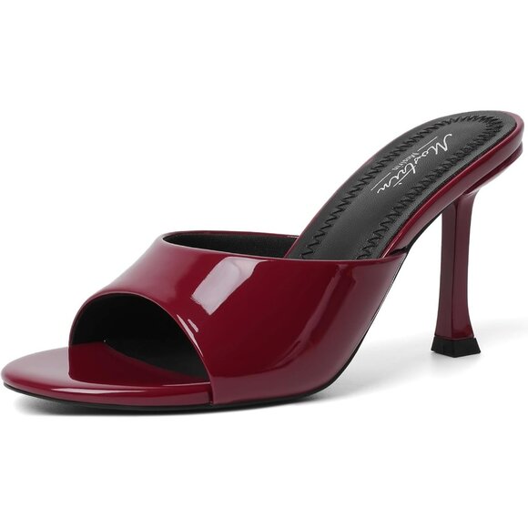 Women's Burgundy Round Toe Heels With Bow Vintage Mules Sexy Slip on Stiletto - Picture 1 of 9